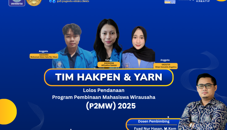 Tim mahasiswa UBSI bersama dosen pembimbing saat dinyatakan lolos Program Pembinaan Mahasiswa Wirausaha (P2MW) 2025