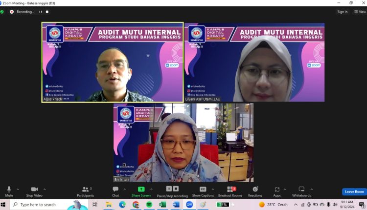 UBSI Laksanakan Audit Mutu Internal Program Studi Bahasa Inggris melalui BPMA
