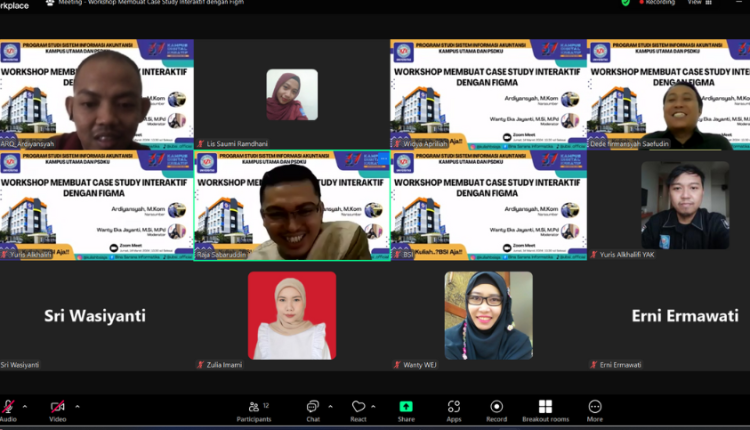 Sesi pelatihan daring workshop “Membuat Case Study Interaktif dengan Figma” yang diikuti oleh dosen UBSI melalui Zoom.