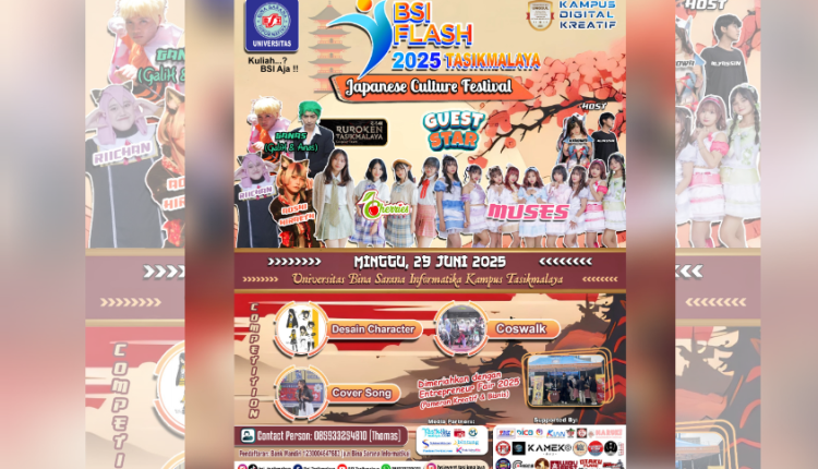 BSI Flash 2025 hadirkan Japanese Culture Festival di UBSI Kampus Tasikmalaya dengan berbagai pertunjukan dan kegiatan bertema budaya Jepang.