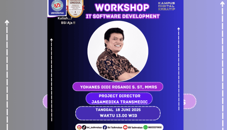 Workshop IT Software Development UBSI untuk Mahasiswa Sistem Informasi, diselenggarakan secara daring via Zoom.