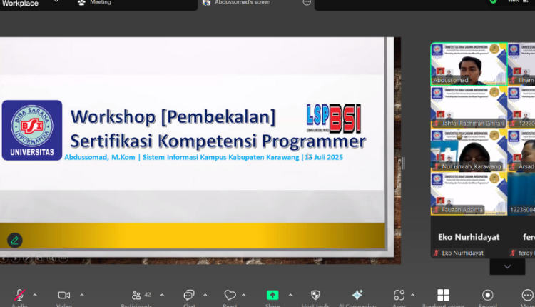 Pembekalan sertifikasi kompetensi programmer yang diikuti antusias oleh mahasiswa UBSI Kampus Karawang secara daring melalui Zoom Meeting.