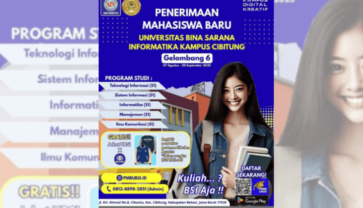 Poster PMB Gelombang 6 UBSI Kampus Cibitung: Gratis Jaket untuk 80 Pendaftar Pertama