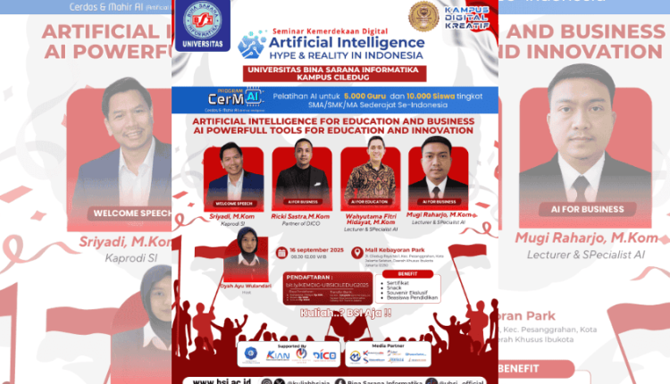 Poster UBSI Kampus Ciledug Gelar Seminar Kemerdekaan Digital: Artificial Intelligence untuk Pendidikan dan Bisnis