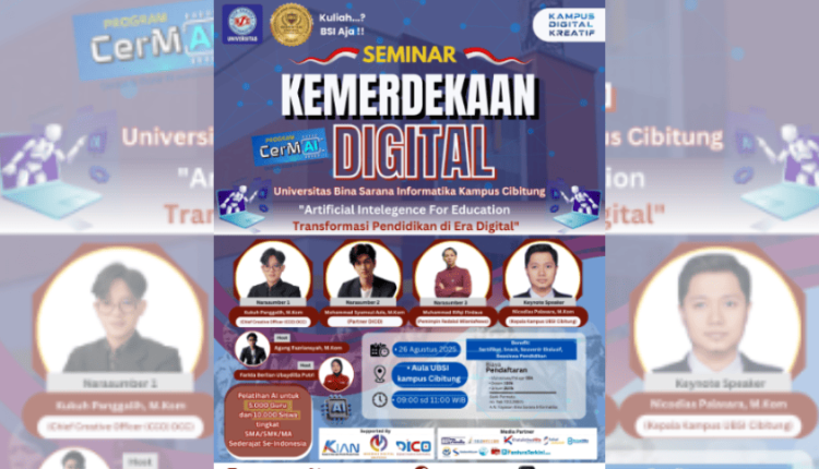 Poster Kemerdekaan Digital: UBSI Kampus Cibitung Cetak Talenta Digital Lewat Seminar AI