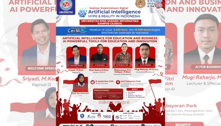Poster UBSI kampus Ciledug Hadirkan Seminar AI 2025, Kupas Realita dan Peluang Artificial Intelligence di Indonesia