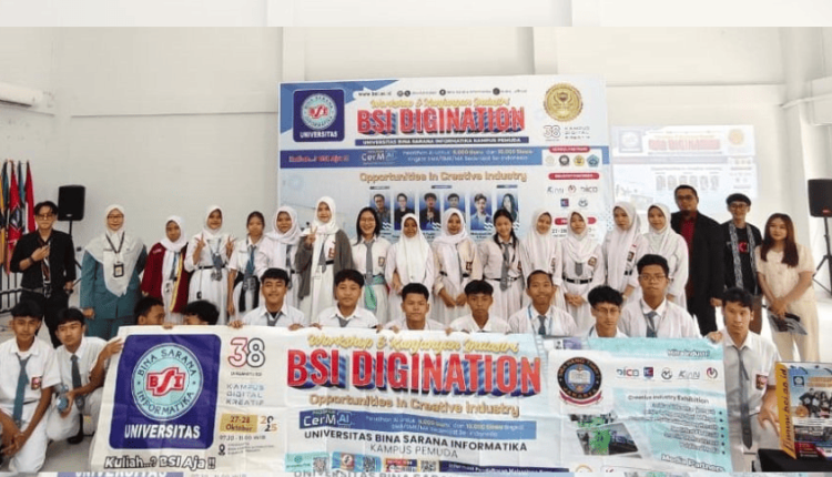 Foto bersama panitia, narasumber, dan peserta kegiatan Day 1 BSI Digination 2025 di UBSI Kampus Pemuda, Jakarta, yang mengusung tema “AI For Broadcasting – Opportunities in Creative Industry”