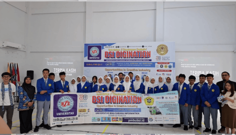 Foto bersama peserta, narasumber DICO, dan tim Universitas Bina Sarana Informatika (UBSI) Kampus Pemuda usai pelaksanaan BSI Digination 2025