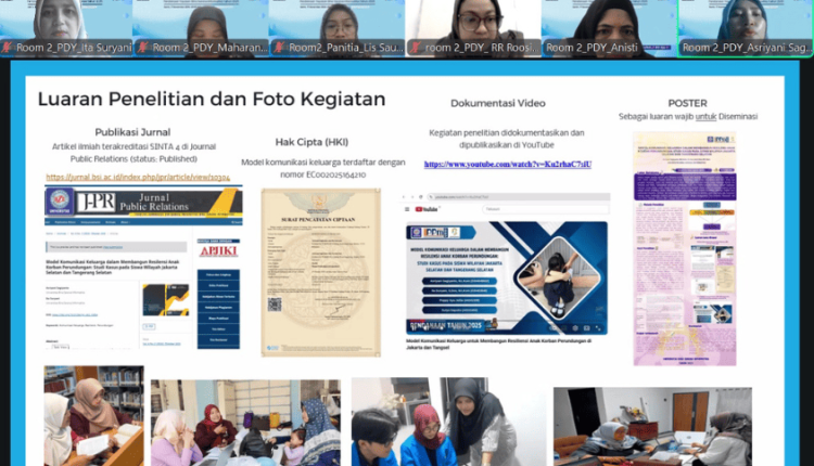 Sesi Zoom kegiatan Monitoring dan Evaluasi Hibah Penelitian 2025 UBSI